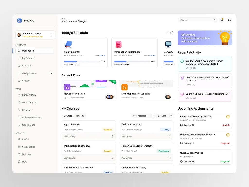 Learning Management System Interface